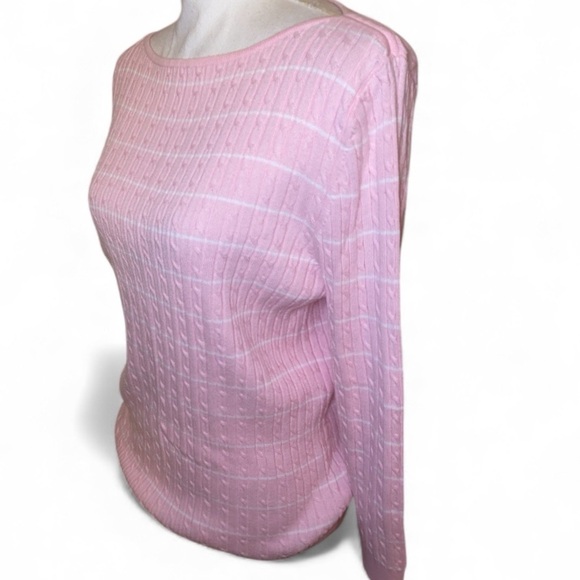 CHAPS Cable Knit Crewneck Sweater Pink & White Size Large - Picture 6 of 6